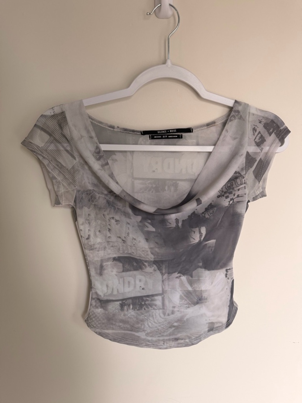 Urban Outfitters gray and white graphic scoop-neck tee